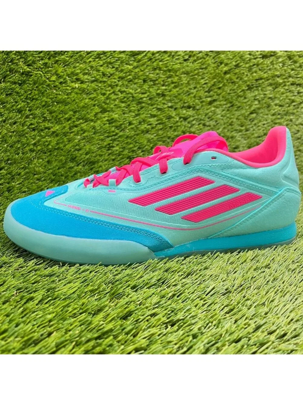 Adidas F50 Freestyle Messi Mens Size 9 Blue Pink Athletic Soccer Shoes Sneakers